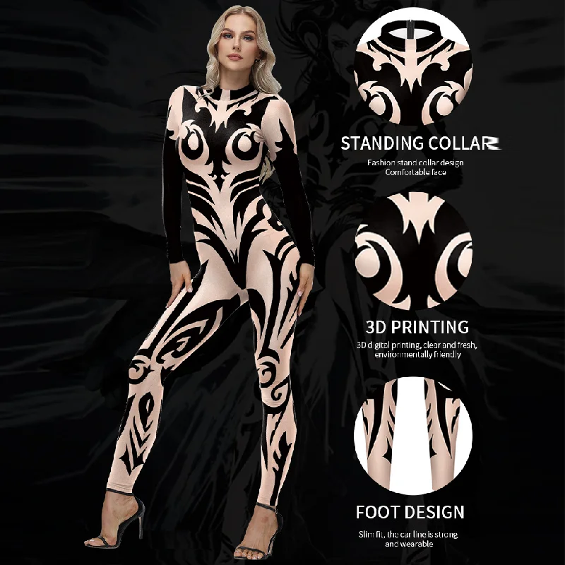 Fashion Drag Queen Sexy Jumpsuit for Women Festival Party Zentai Catsuit Carnival Cosplay Costume Lady Geometry Print Jumpsuit