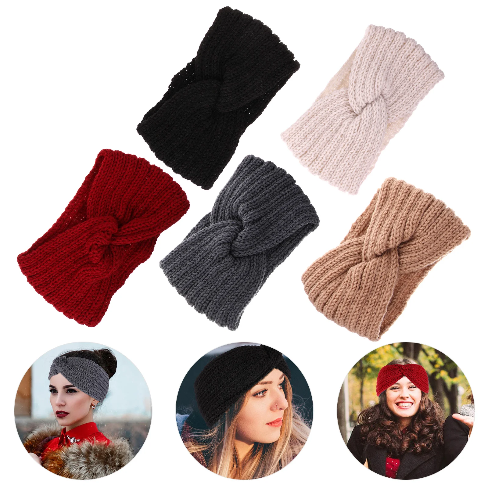 

5 Pcs Knitting Cross Wool Women's Headband Headbands for Hair Woman Knotted Tab