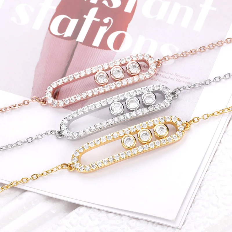 Bracelet G&D Arab Design 3 Dot Beads Bar Charm Pave AAA Zircon Stainless Steel for Women Luxury Jewelry