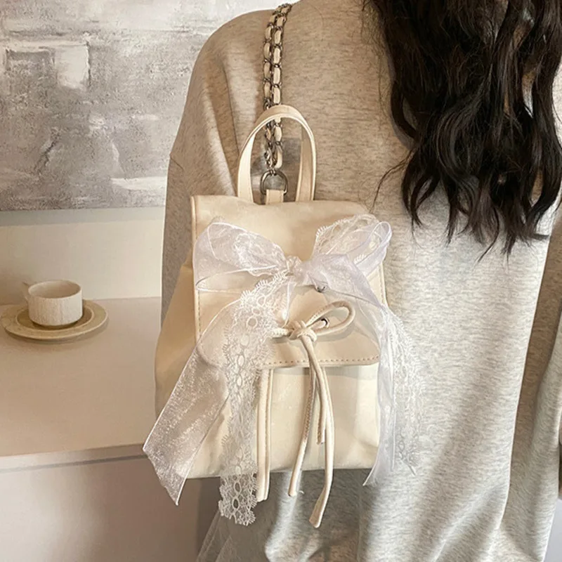 2024 New Lace Bowtie Women's Small Backpack Fashionable Ballet Style Fresh Backpack Multicolour Exquisite High Quality Elegant