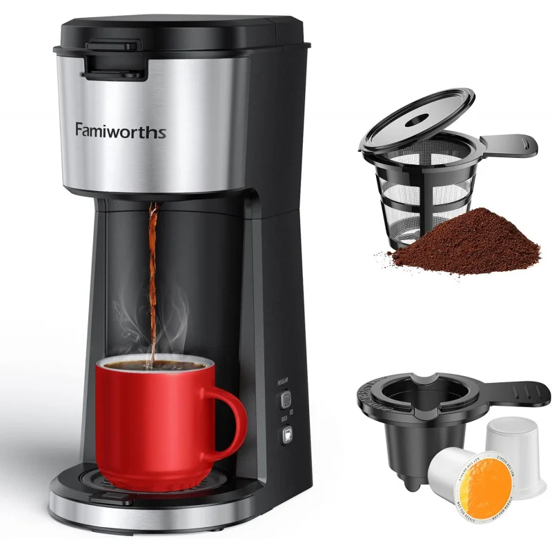 Single Serve Coffee Maker for K Cup & Ground , With Bold Brew, One , 6 to 14 oz. Sizes, Fits Travel M