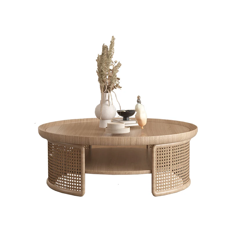 

XL Japanese Style Wood round Solid Wood Tea Table B & B Rattan round Tea Table