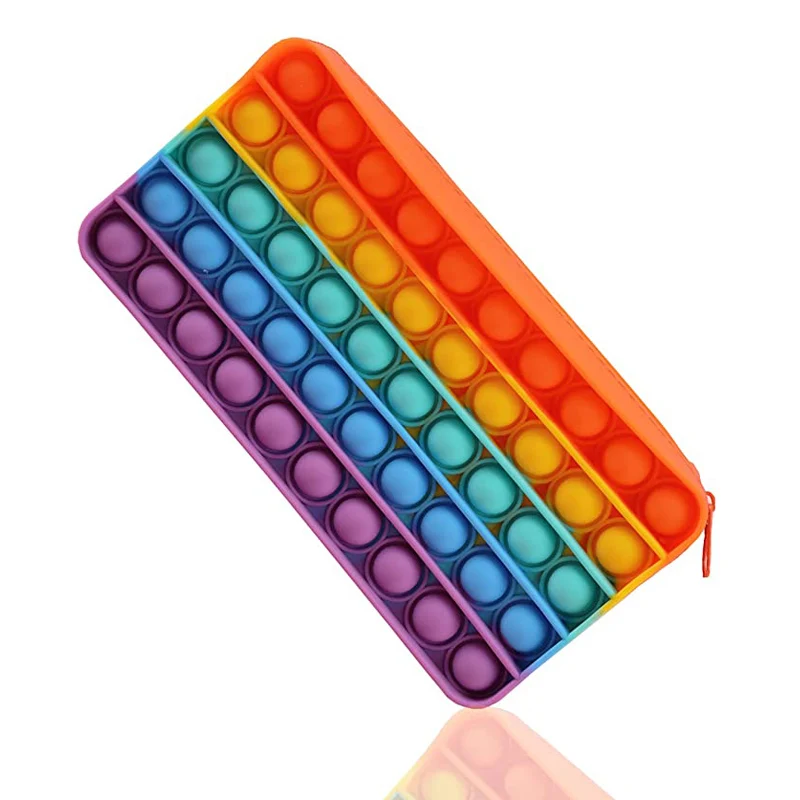 Silicone Bubble Pencil Case Sensory Fidget Toys For Kids Adults Decompression Stationery Storage Bag Juguetes Antiestr&eacute;s