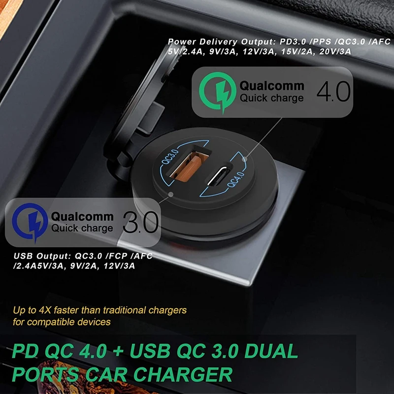 Quick Charge 4.0 PD QC 3.0 USB Car Charger 12V 24V 60W USB Outlet Fast Charger for Car, Boat, Truck, RV, Motorcycle