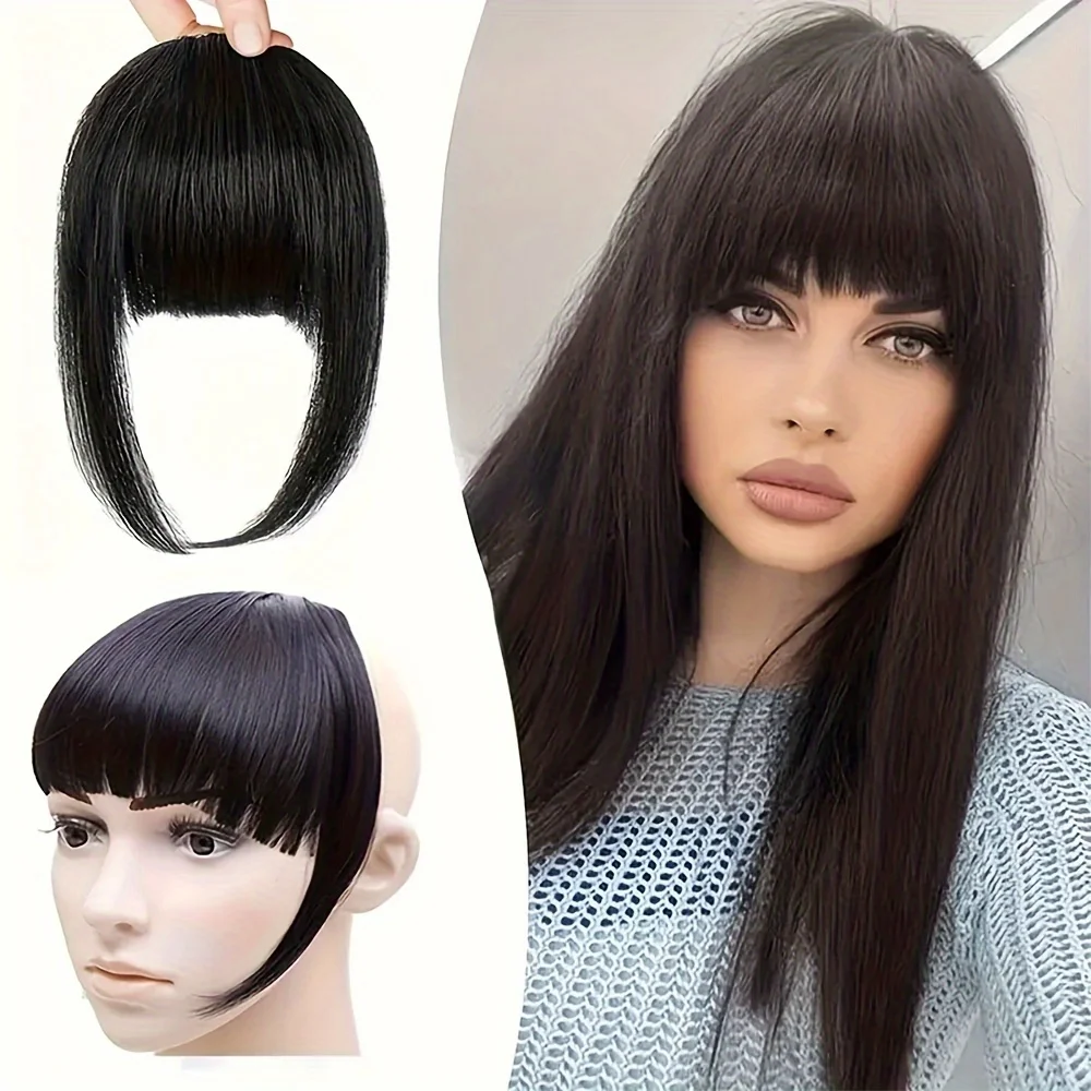 

Hair Blunt Bangs With Sideburns wigs Clip In Fringe fake hair Extensions Synthetic Hairpiece topper Elegant women For Daily Use