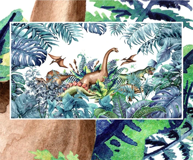 Conjunto de dinossauros de desenhos animados bonitos em aquarela pintados à  mão