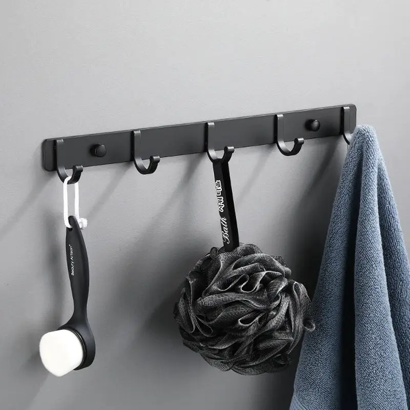 

Non perforated space aluminum hook matt black three-dimensional aluminum row hook towel hook household kitchen wall hanging