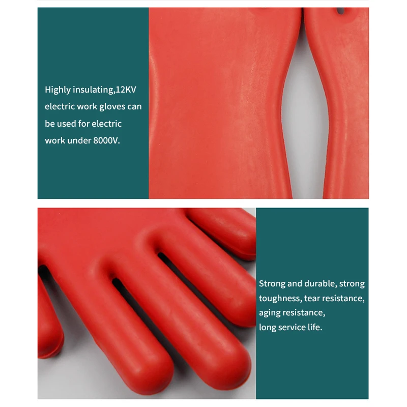 1 Pair Anti-electricity Protect 12kv High Voltage Electrical Insulating Gloves Rubber Electrician Safety Glove