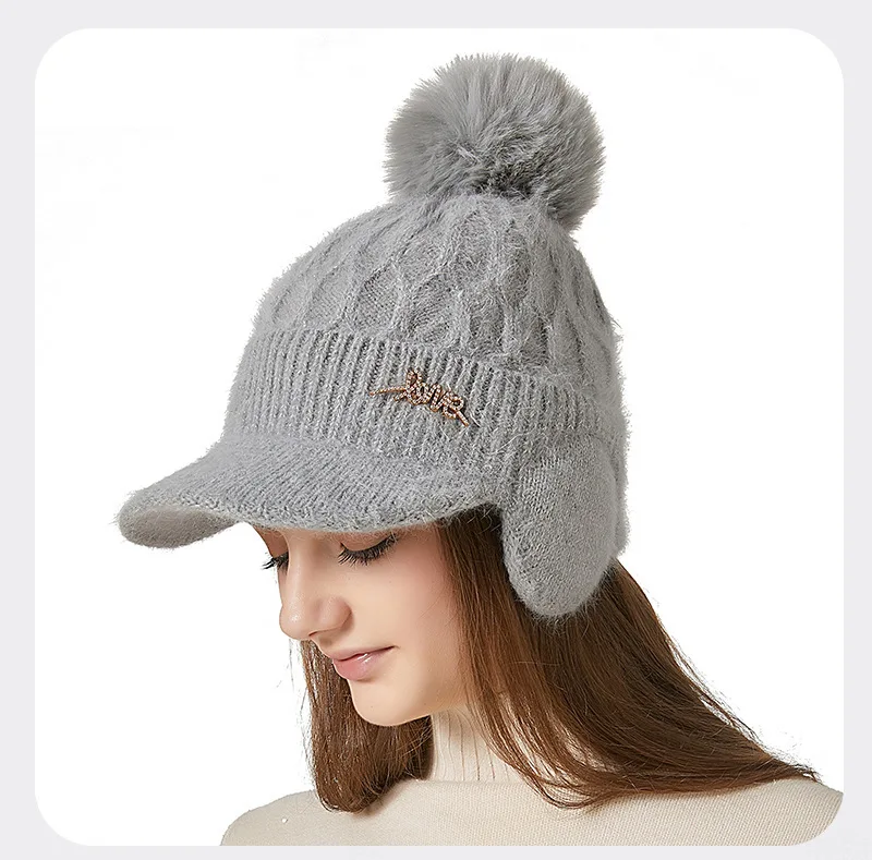Tykke kanin høreværn Baseball kvinders vinter udendørs kuldesikret varmt hår Bolde strikket kasket Skullies Beanies_voghion.com