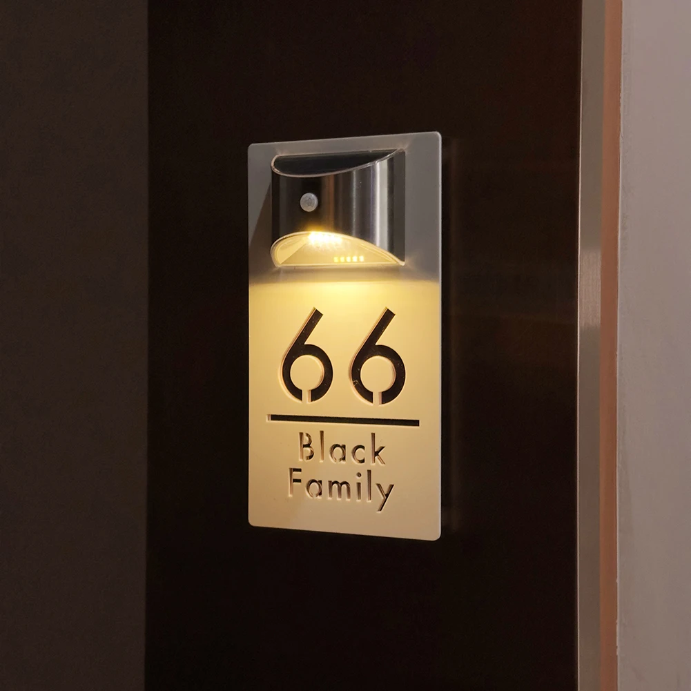 House number signs house numbers number plate External House Numbers Solar Light Motion Sensor Exterior Door Number Matte Acrylic 3D Laser Cut Outdoor House Number Plate