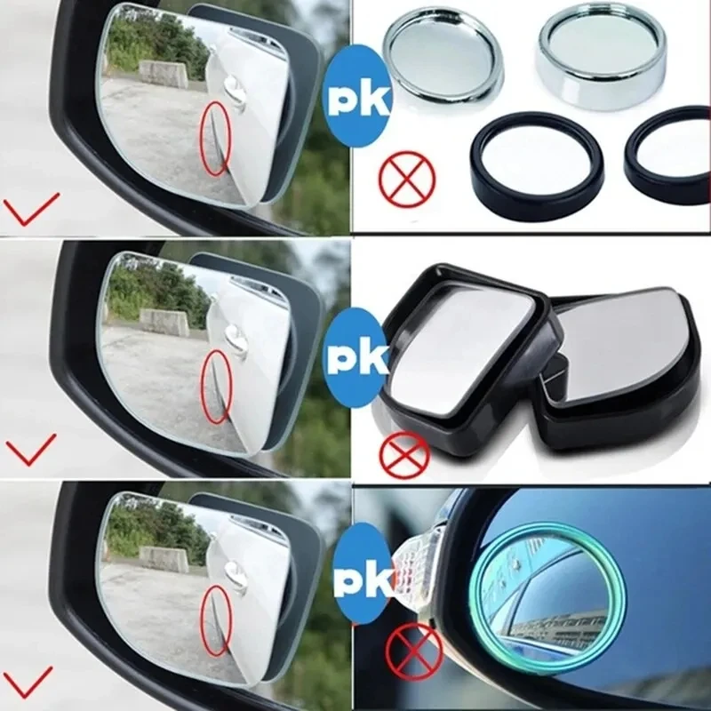 Car Mirror 2pcs Wide Angle 360&deg; Adjustable Auxiliary Rearview HD Frameless Small Round