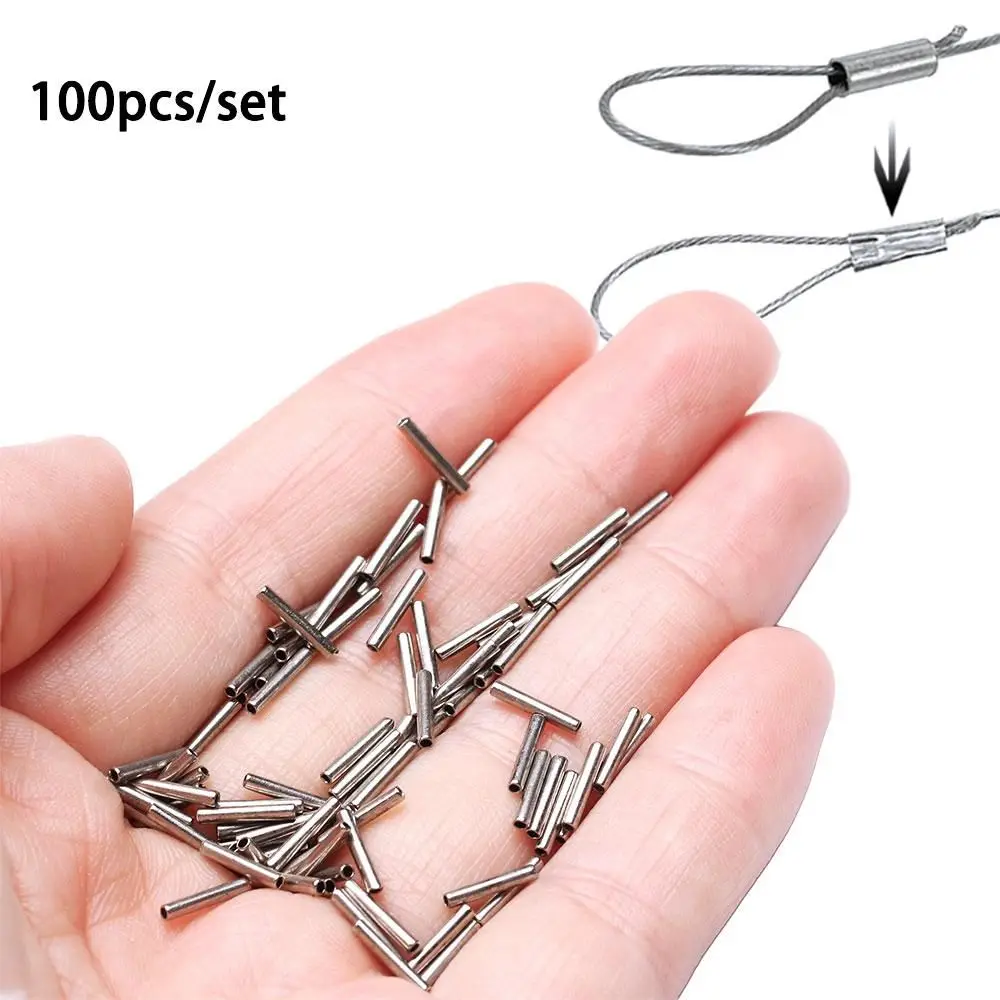 100Pcs Round Silver Copper Fishing Tube Fishing Wire Pipe Crimp Sleeves Connector 1.0mm-3.0mm Fishing Line Accessories Tool