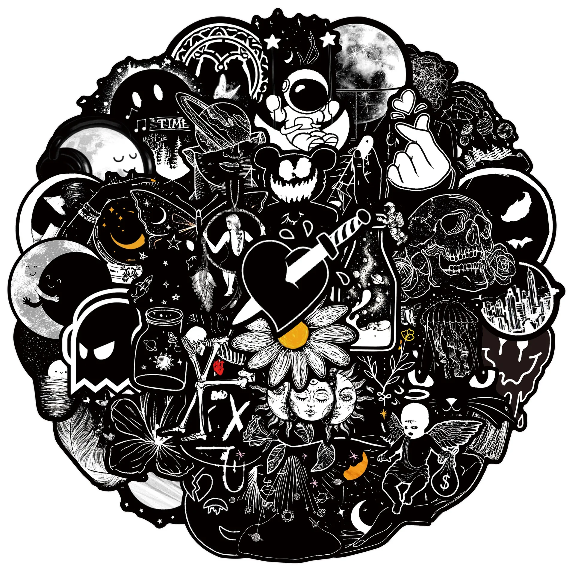 Gothic Stickers 50Pcs Black White Gothic Graffiti Stickers Skull DIY Motorcycle Laptop Phone Helmet Car Stationery Bike Cool Decals Toys