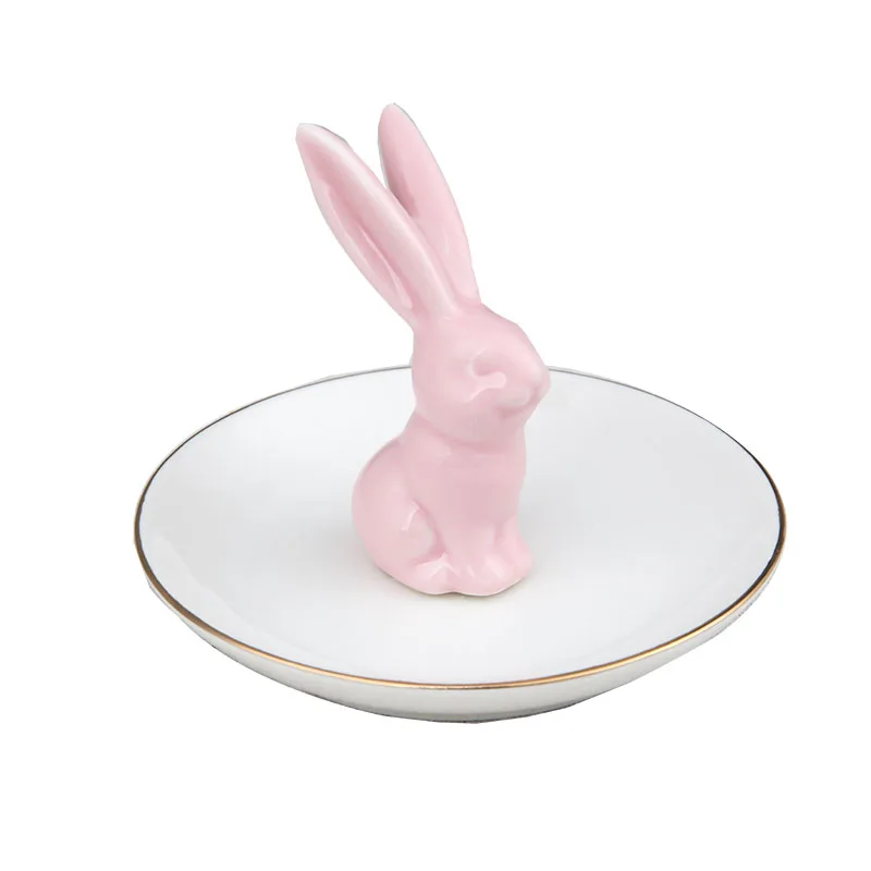 Gold Rabbit Jewelry Plate Ceramic Display Stand Jewelry Storage Plate Ring Necklace Holder Home Animal Storage Box Home Ornament 5