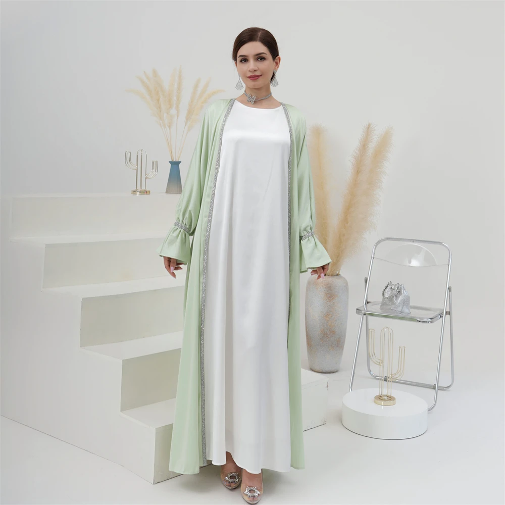 Eid Caftan Party Dress Muslim Women Beading Open Abaya Cardigan Long Maxi Robe Dubai Arabic Kaftan Ramadan Kimono Kaftan Vestido