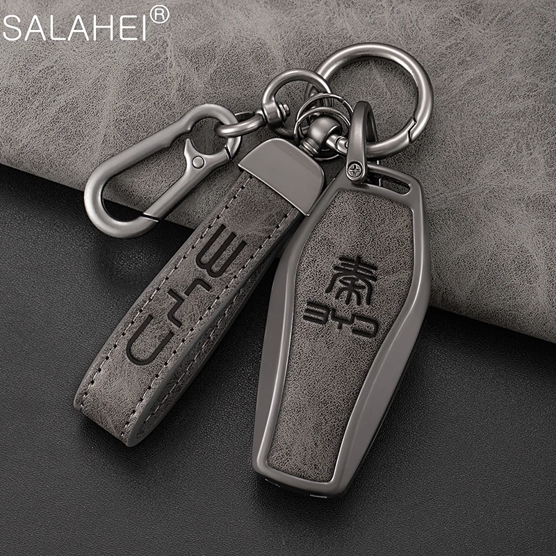 

Car Logo Key Case Cover Shell Buckle Fob For BYD Qin Plus Ev Pro Dmi 2021 Keychain New Zinc Alloy Protector Bag Auto Accessories