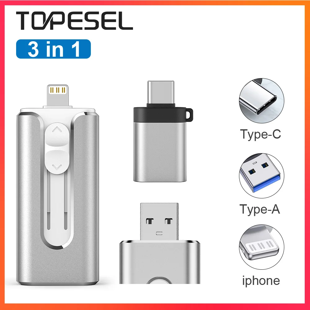 

USB-флеш-накопитель для iPhone, 128 ГБ, USB 3,0, 3 в 1