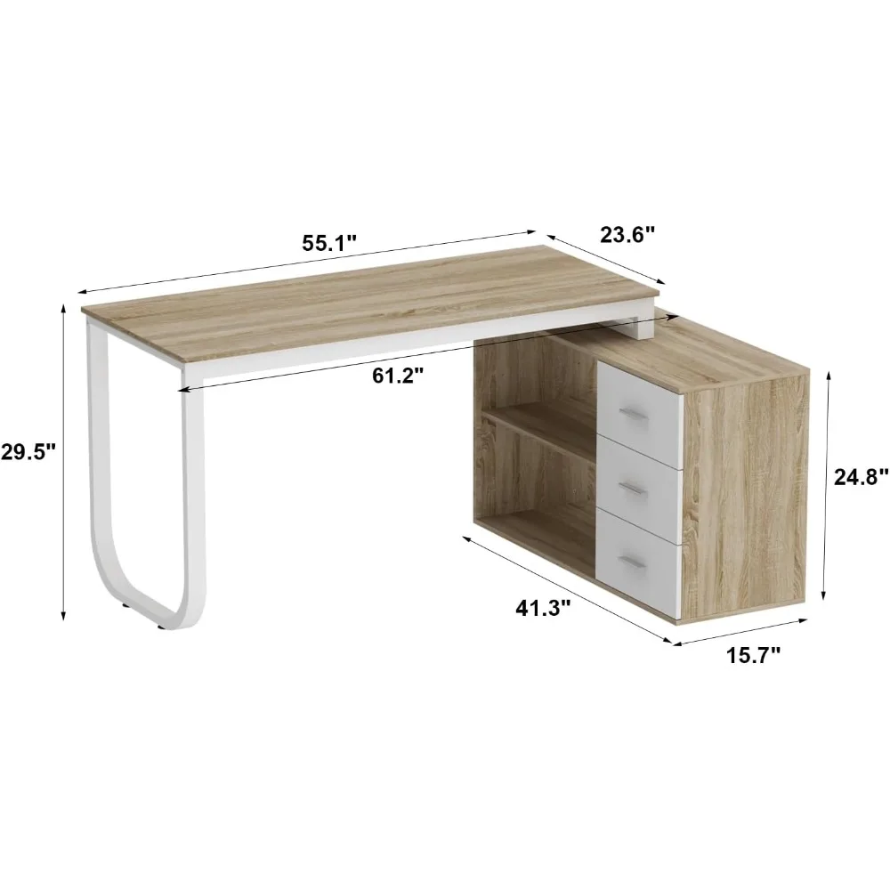Home Office Computer Desk Corner Table with 3 Drawers and 2 Shelves, 55 Inch Large L Shape Study Writing Desk with Storage | Sale Bangladesh Home Office Computer Desk Corner Table with 3 Drawers and 2 Shelves, 55 Inch Large L Shape Study Writing Desk with Storage Sale Bangladesh