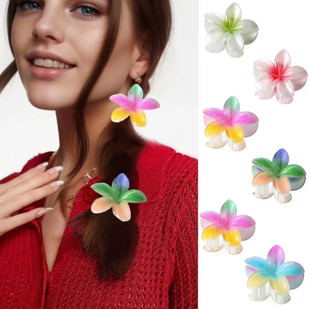 Shark Clip Hair Claw Colorful Plumeria Flower Shape Bohemian Styling Barrettes Forcine In Plastica Estate