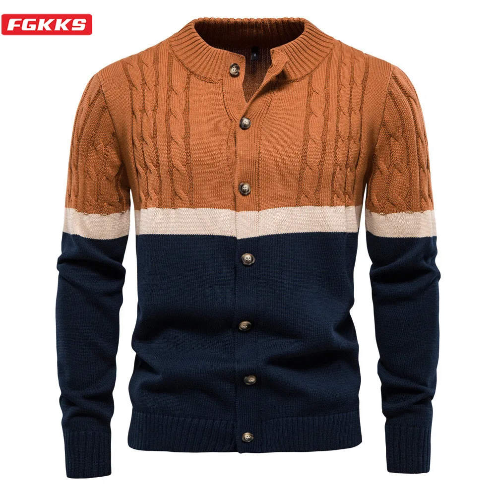 

FGKKS Autumn Winter Men's Sweater Coat Faux Fur Wool Sweater Jackets Men Zipper Knitted Thick Coat Warm Casual Knitwear Cardigan