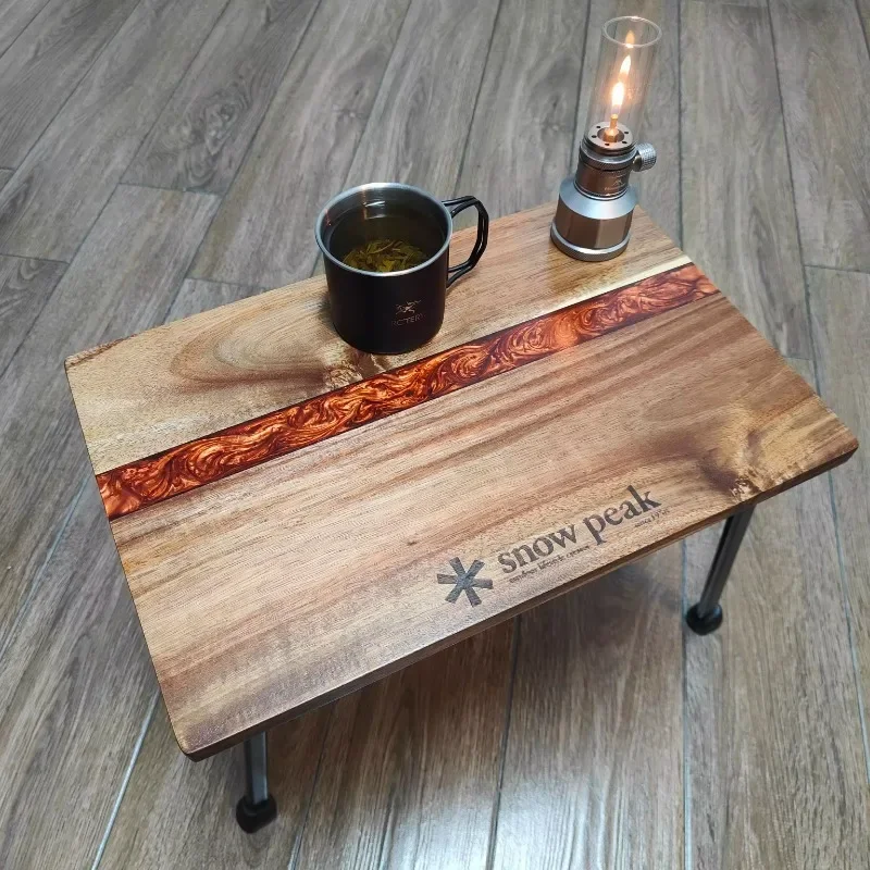 스노우 피크 접이식 야외 테이블, 야외 캠핑 강 안정 통나무, 야외 휴대용 소형 테이블.