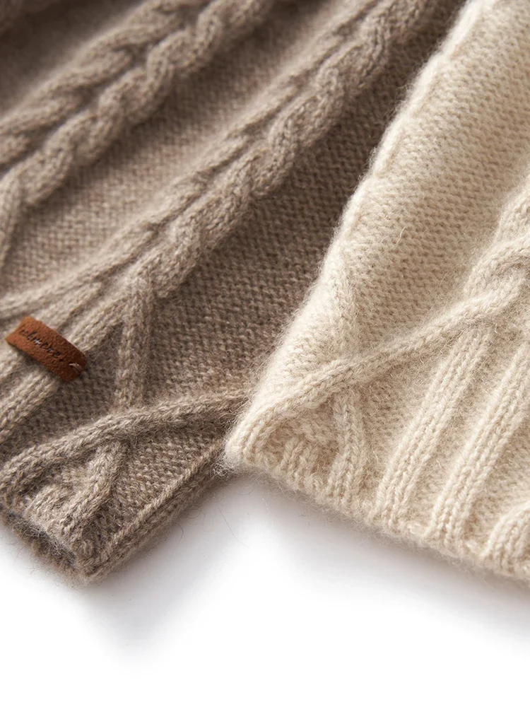100% Cashmere Knit Cable Beanie Caps Solid Thick Soft Hat Fashion Autumn Winter Warm Highstreet Caps Women Pure Cashmere Bonnet 6