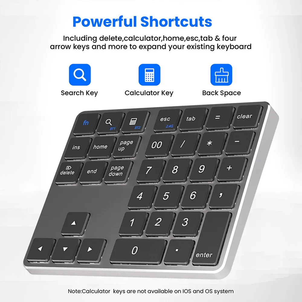 35 Keys Dual Bluetooth Number Keyboard 2.4G Wireless Pad Thin Rechargeable Keypa