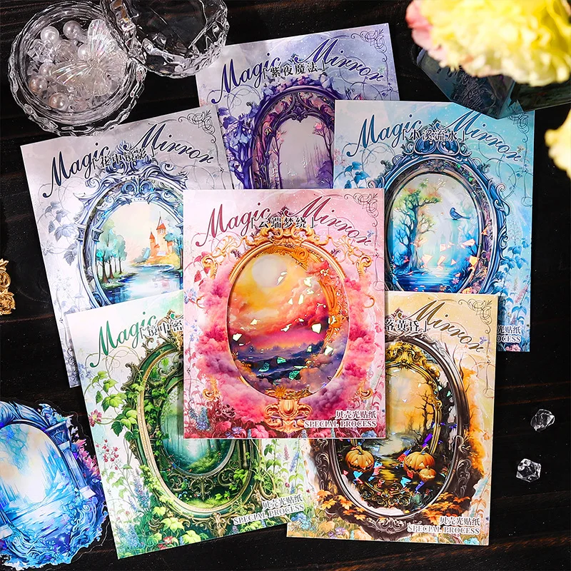 5 pcs Magic mirror theme PET material ledger decoration shell light sticker scrapbook accessories