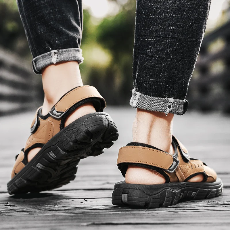 Herren-Sandalen mit offener Zehenpartie, leicht, für den Außenbereich, Sommer, Strand, Wandersandalen, rutschfeste sportliche Sportschuhe_voghion.com