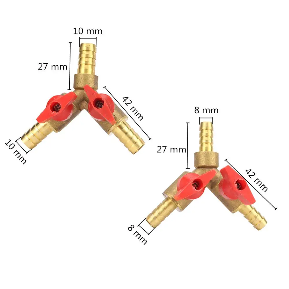 Brass Hose Barb Valve 6 8 10 12mm 3-Way for Fuel Gas Diesel Pipe