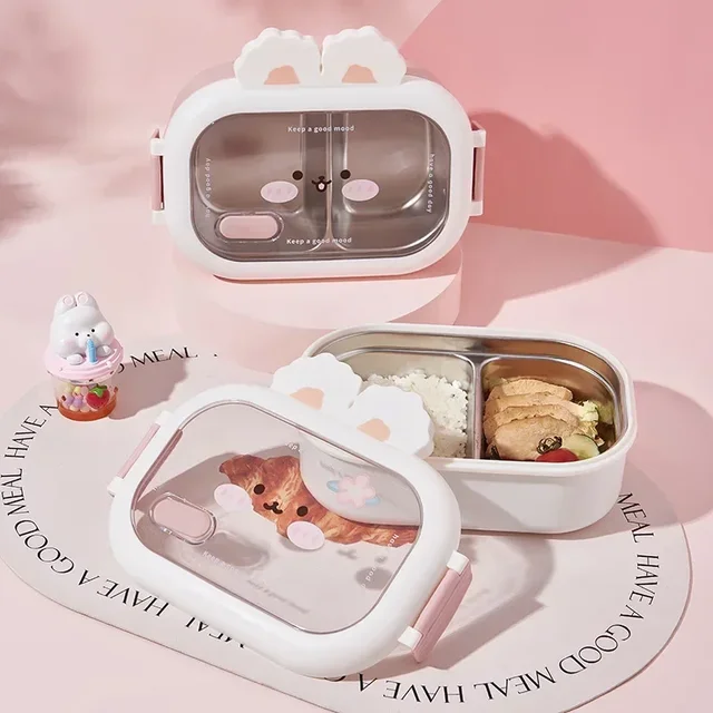 Boîte à déjeuner en forme de lapin mignon, boîte à Bento en acier inoxydable pour enfants et écoliers, boîte à repas scellée, conteneurs alimentaires portables anti-fuite 2