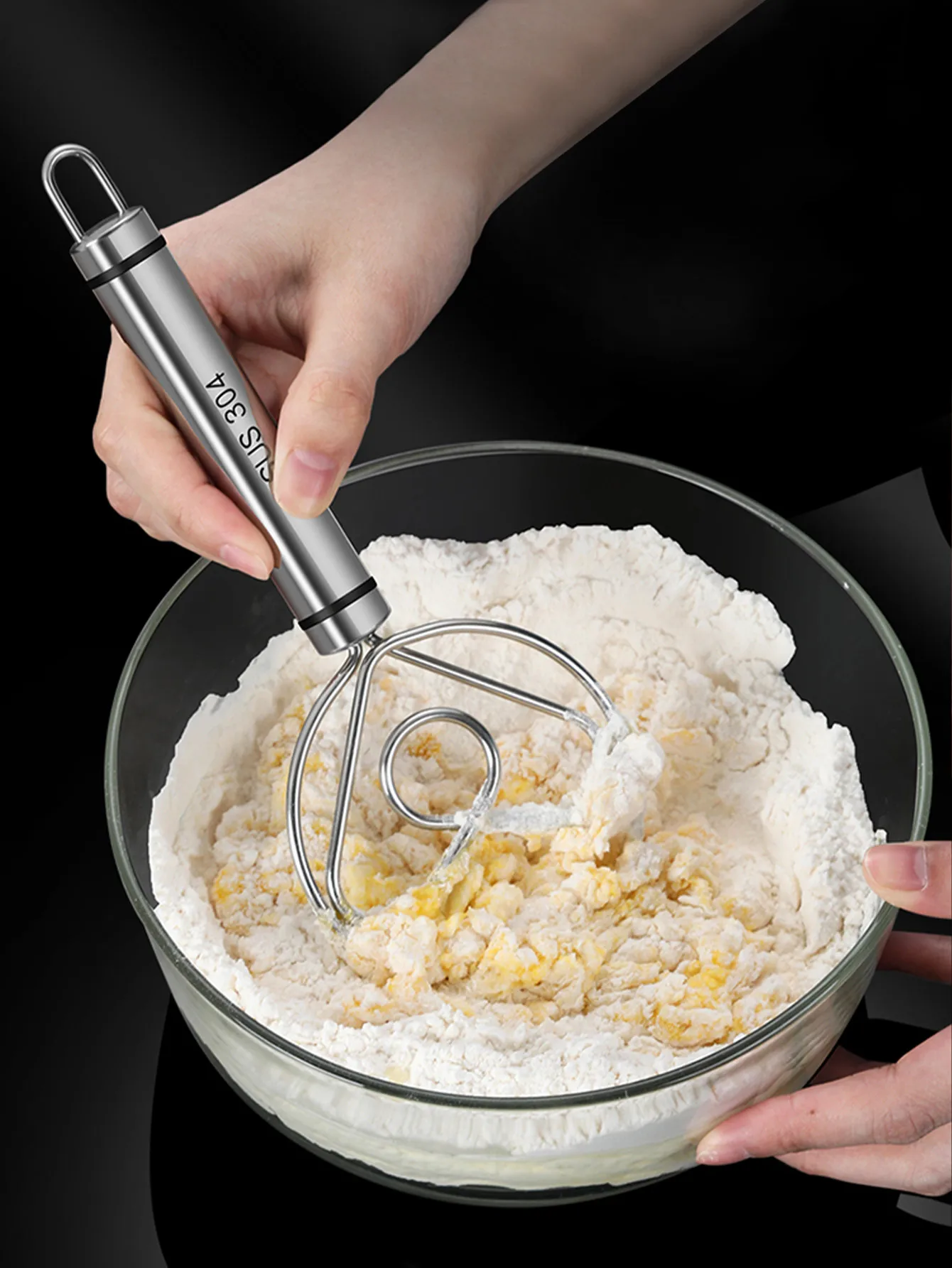 Dough Mixer Egg Beater Stainless Steel Egg Whisk Manual Hand Mixer Self Turning Stirrer Dough Bread Mixer