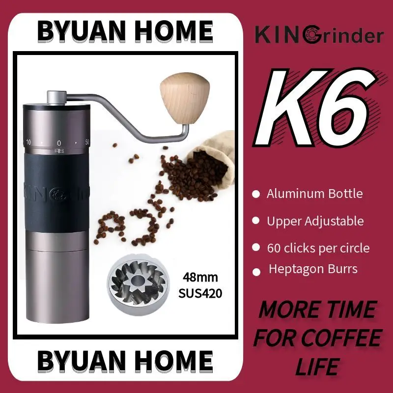 K6 Kingrinder Manual Coffee Grinder Adjustable Grind setting K6 grinder 48mm stainless steel Titanium plating Conical Burr Mill 1