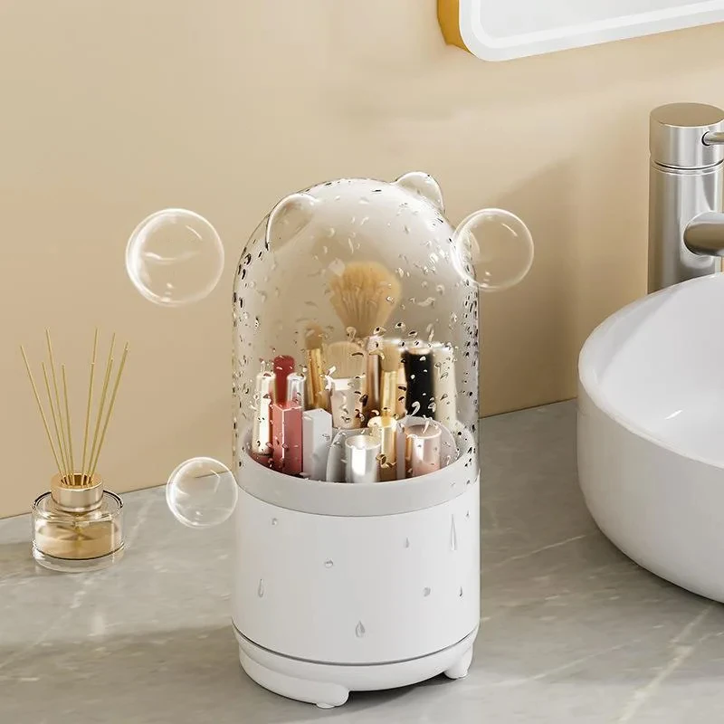 Makeup brush holder with lid 360 degree rotation Makeup brush storage box with lid Makeup storage box dustproof Makeup brush con 4