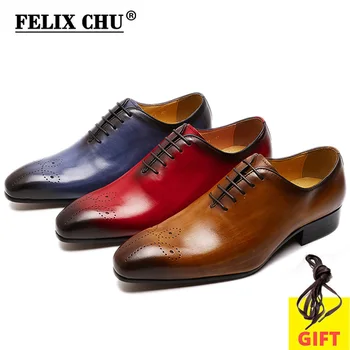 FELIX CHU Mens Oxford Genuine Leather Shoes Whole Cut Fashion Pointed Toe Lace-up Formal Business Wedding Dress Shoes for men 1