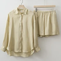 Women 2025 Summer Casual Linen Blouse Shorts Sets - Image 4