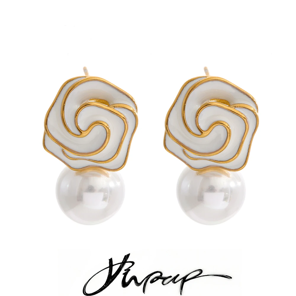 Yhpup Earrings Imitation Pearls Stud for Women