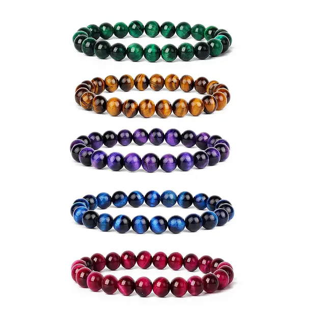 Braccialetto In Occhio Di Tigre Blu - Pietra Naturale 8mm, Elastico, Unisex, Con Energia Curativa, Regalo Ideale - Foto 3