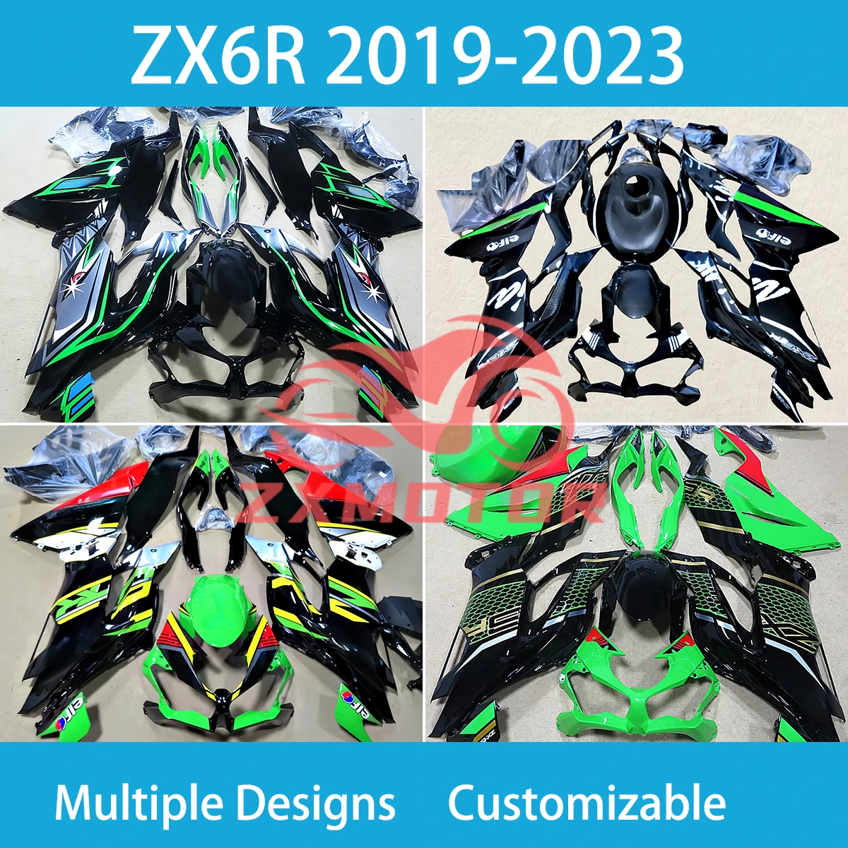 

Обтекатели для KAWASAKI ZX6R 636 2019 2020 2021 2022 2023 100% ZX 6R 19-23, комплект обтекателей для мотоциклов из АБС-пластика
