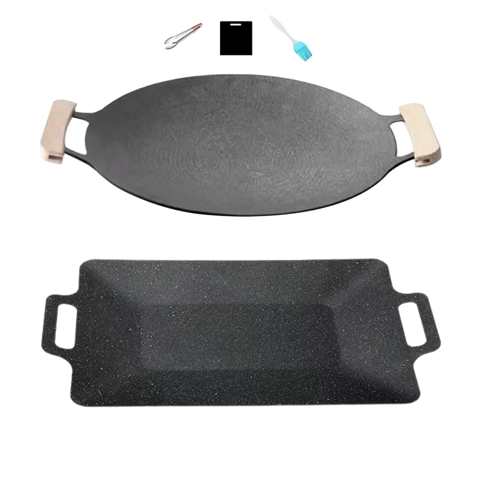 Korean BBQ Pan Barbecue Grill Cookware with Handles Frying Pan Griddle Pan for Hiking Travel Camping Picnic Kitchen