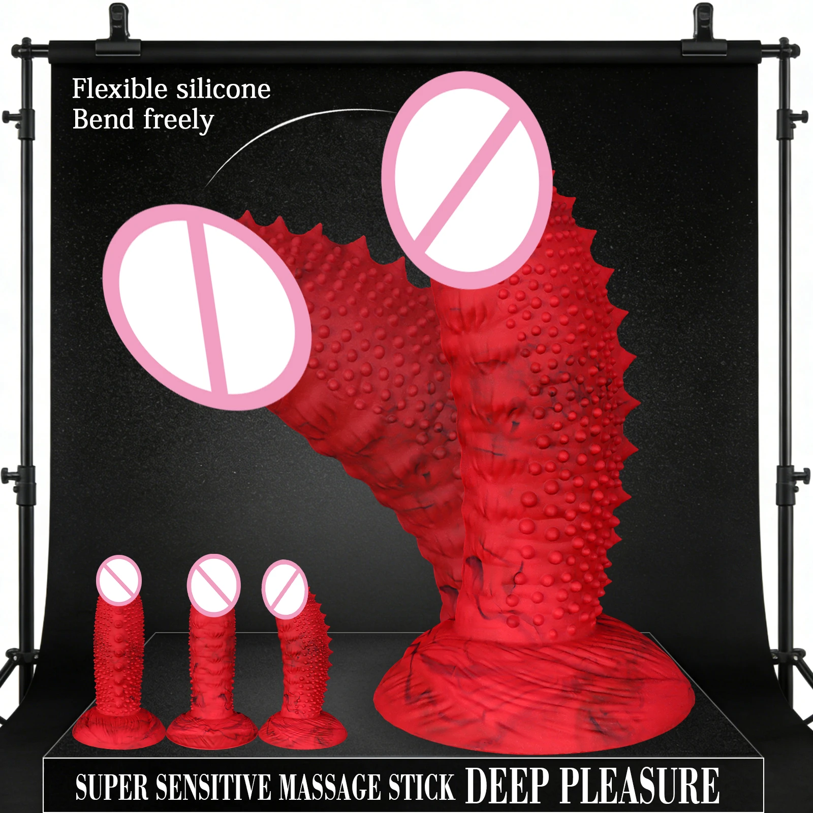 Dildo in silicone rosso con punte e ventosa gioco anale_voghion.com