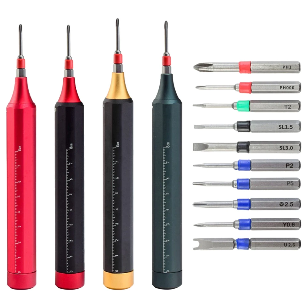 

10 In 1 Manual Screwdriver Bits Aluminum Alloy Magnetic Precision U Y Types Tip Manual Screwdriver Bits Aluminum Alloy Magnetic