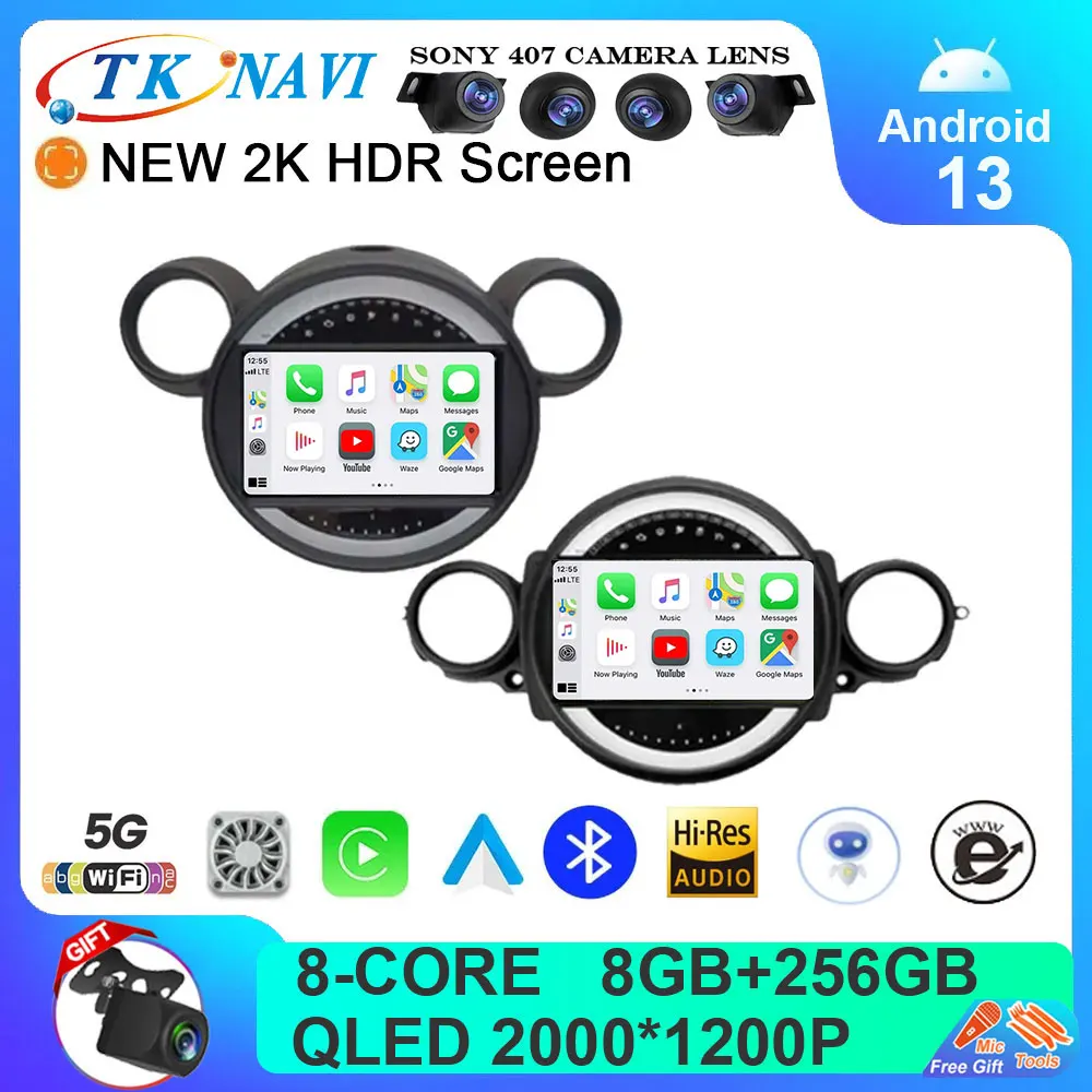 

Автомобильный мультимедийный плеер на Android 13 для навигатора BMW Mini Cooper Carplay, головная камера, Wi-Fi, R56, R60, R51, 2006 - 2015