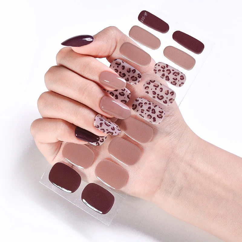 Neue Halbgehärtete Leopardenmuster-Nagelfolien, Glitzer-Gel, Langanhaltend, Umweltfreundlich, UV-Lampe Erforderlich, Nagelaufkleber, Harte Fingernagel-Sticker – Detail 24