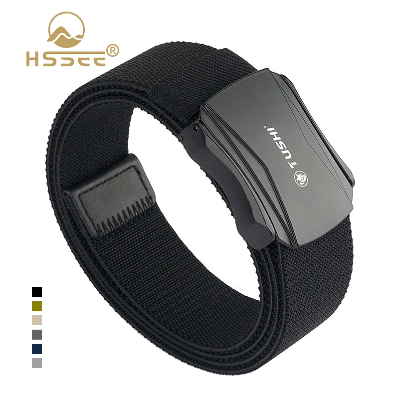 

HSSEE 100cm to 120cm Elastic for Belt Men Women Alloy Metal Buckle Casual Belt Outdoor Sports Work Belt Male Jeans Waistband