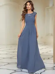 Elegant Evening Dresses lace long A-LINE Sleeveless O-neck 2024 ever pretty of Dusty Navy Simple Bridesmaid dress Women