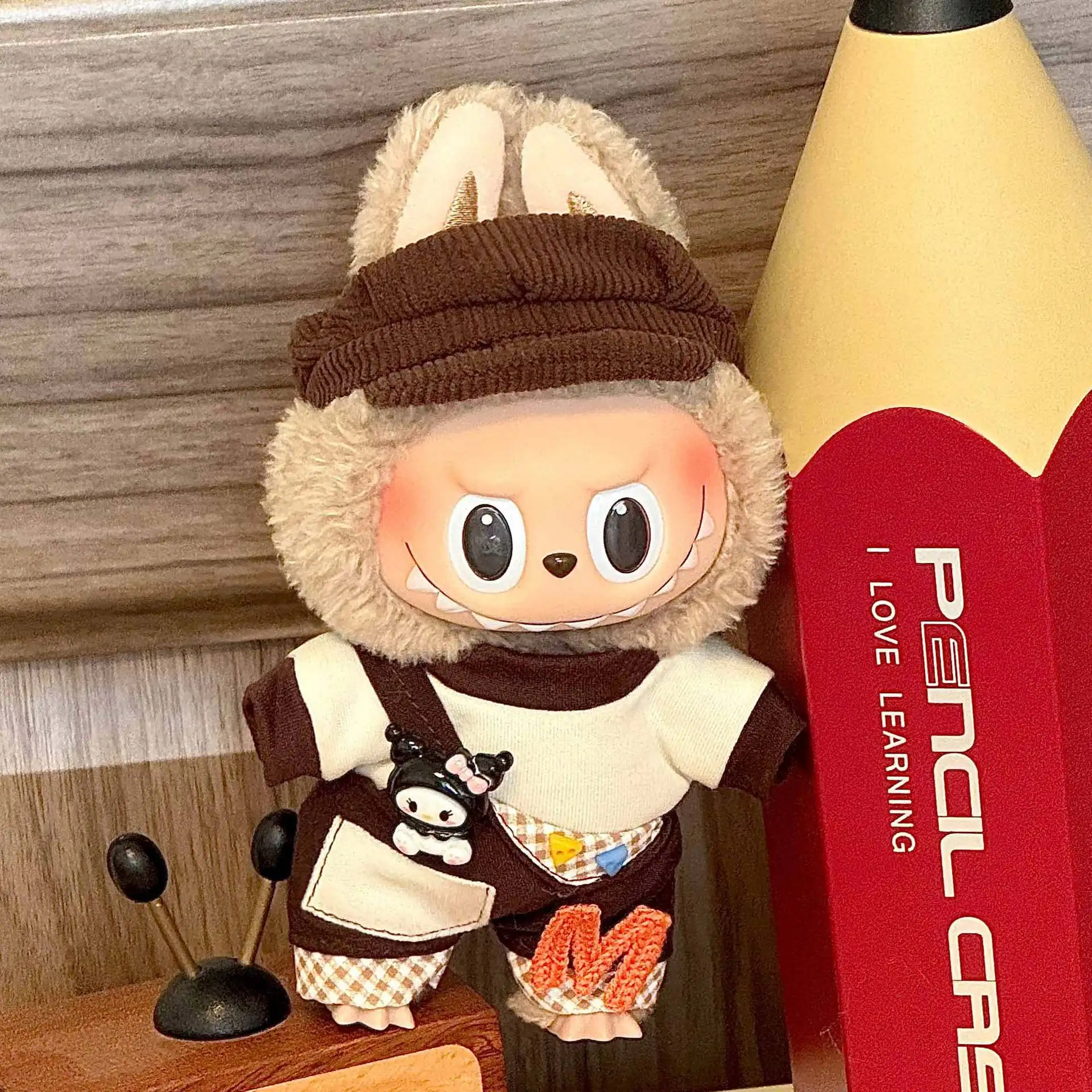 17cm Mini Doll'S Clothes Outfit Accessories for Labubu V1 V2 Striped Overalls Cool Handsome Clothing Gift