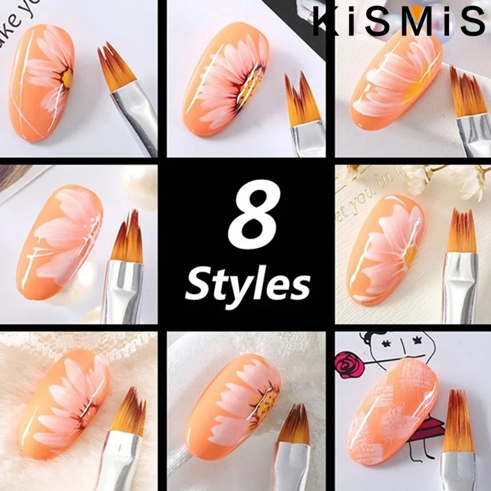 KISMIS 8Pcs Nail Art Petals Painting Pen Painting Drawing for Manicure Design Gel Brush Nail Art Brush Pen Stonego Nail Art Tool 2