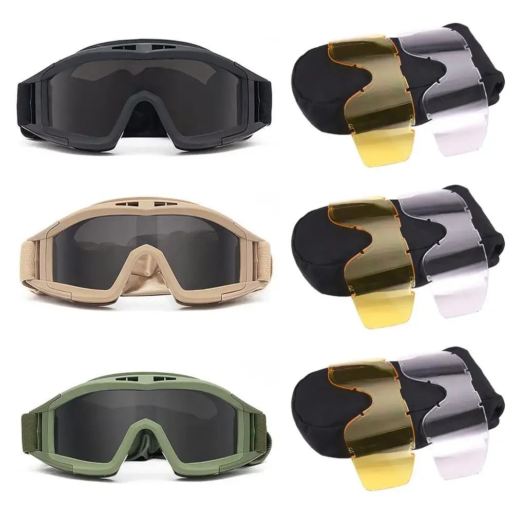 Tactical Goggles Mountaineering Shooting Sunglasses Windproof Sand Control Motocross CS 3 Lenses Replaceable Motorcycle