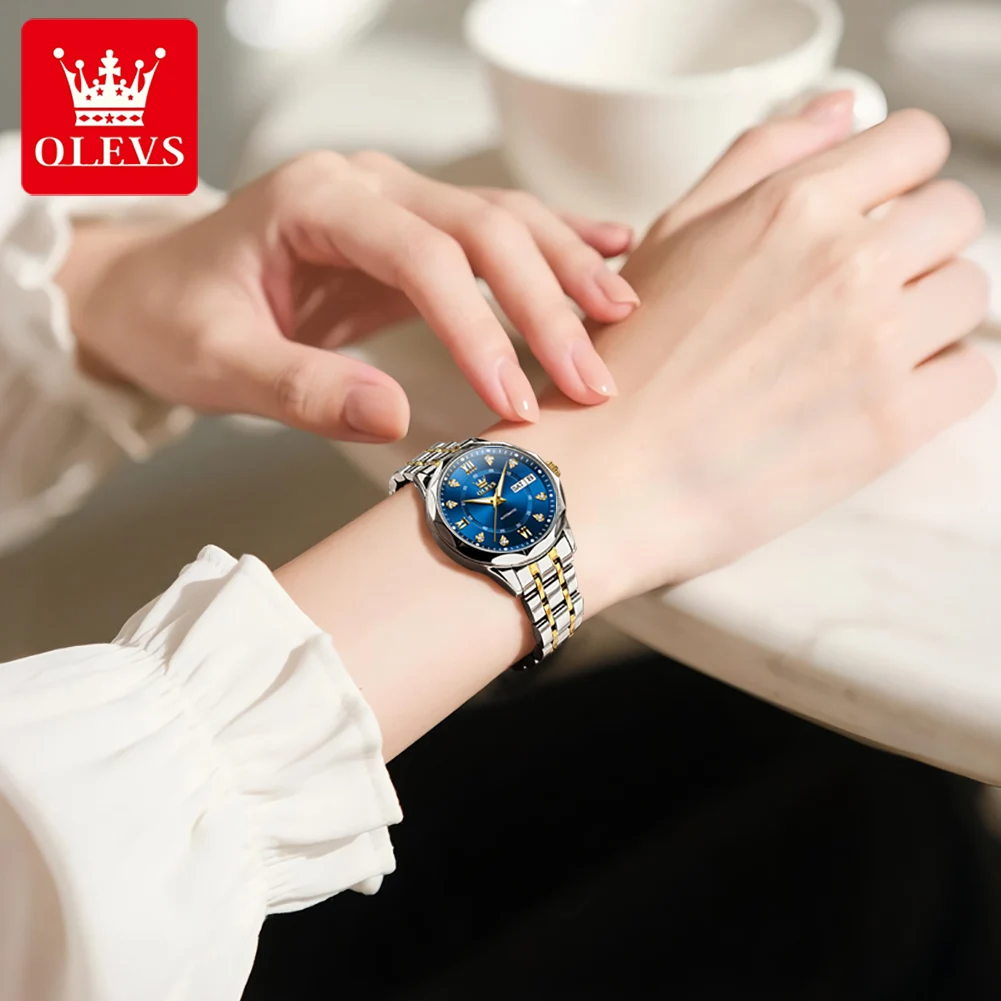 OLEVS 6727 Woman Watch Top Brand Dual Calendar Automatic Wristwatch 30M Waterproof Luminous Fashion Mechanical Watch For Women
